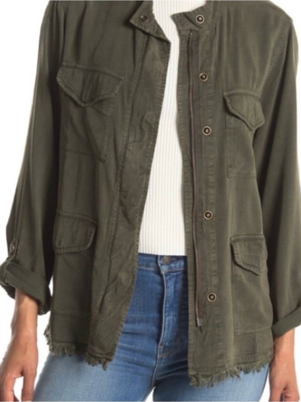 Sanctuary Olive Utility Jacket with Frayed Hem